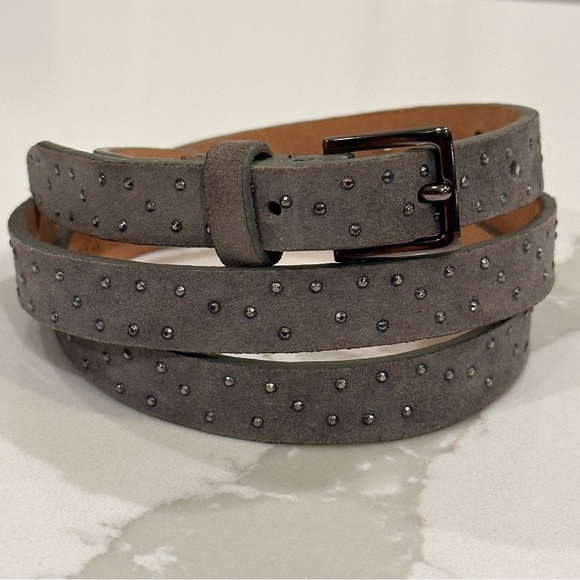 J. Crew Gray Suede Leather Sparkle Belt Womens S Studded Y2K 90s Thin Rivets - Picture 1 of 14